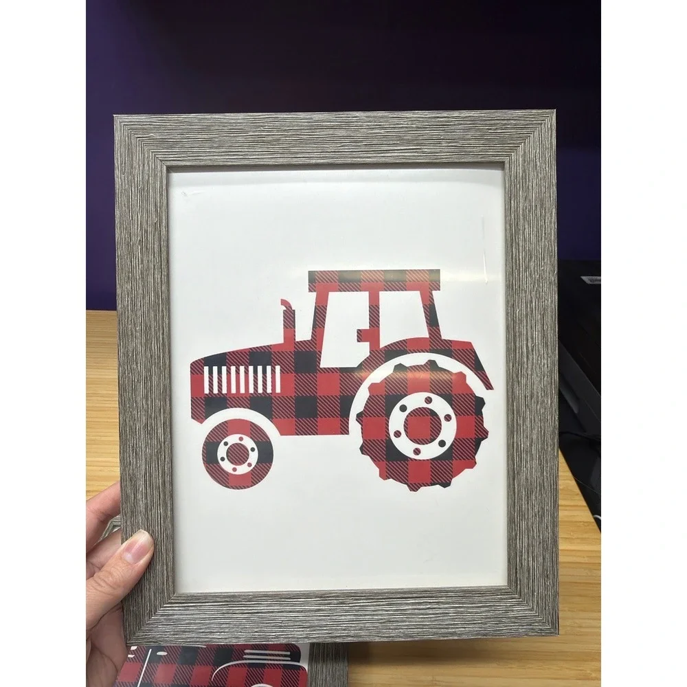 Buffalo Plaid Boys Nursery Wall Art Framed Set of 3 Tractor Truck Farm Decor
